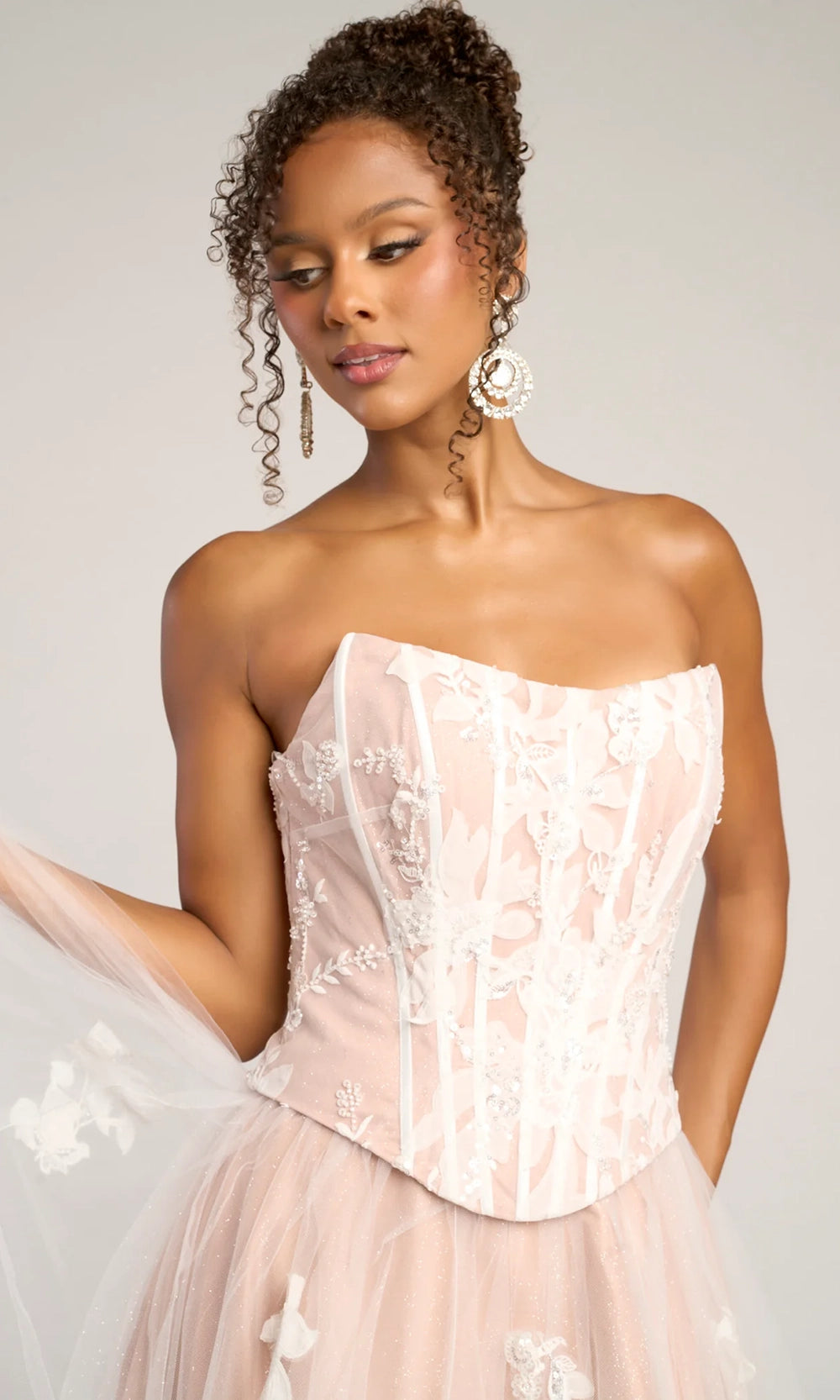Portia and Scarlett PS26061 - Floral Lace Corset A-Line Prom Dress - view 10