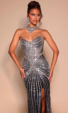 Portia and Scarlett PS26064 - Strapless Slit Gown With Linear Beading - view 4