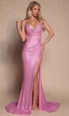 Portia and Scarlett PS26068 - Cowl Neck Sparkle Prom Dress With Train - view 6