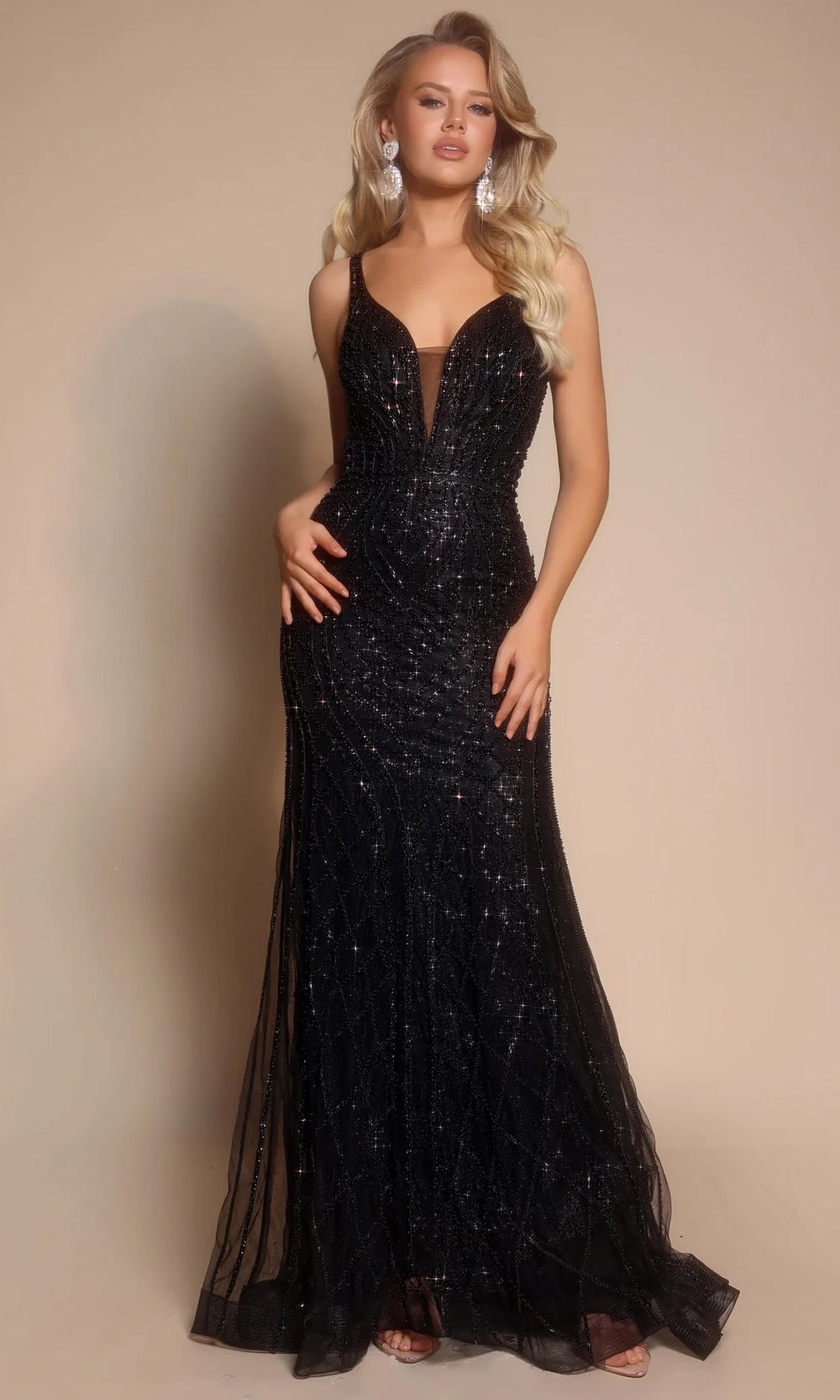 Portia and Scarlett PS26089 - Glimmer Plunging V-Neck Prom Gown - designer prom dress at Silhouette Dresses