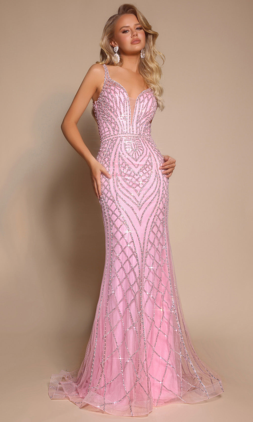 Portia and Scarlett PS26089 - Glimmer Plunging V-Neck Prom Gown - view 8