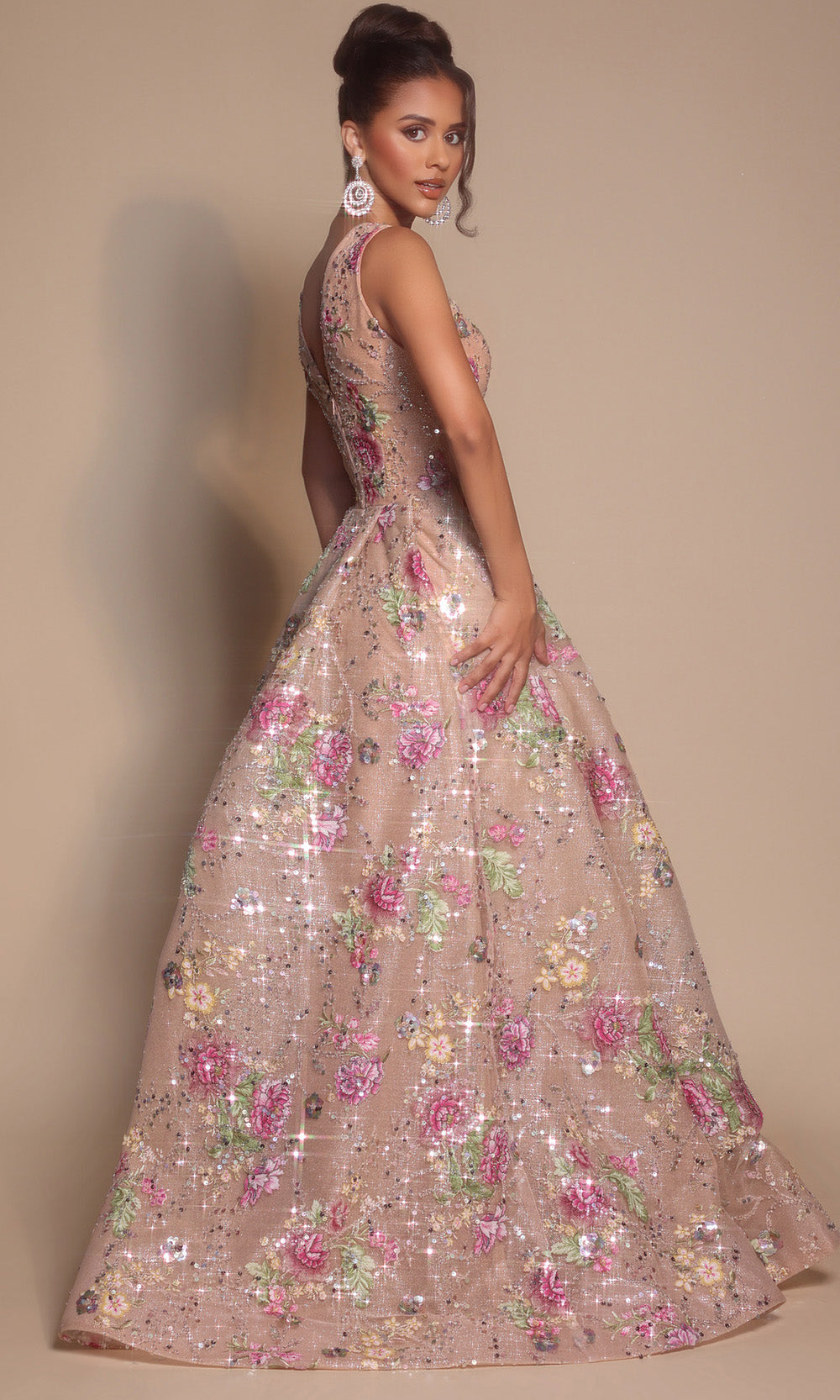 Portia and Scarlett PS26091 - Floral Embellished Pleated A-Line Gown - view 6