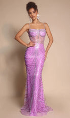 Portia and Scarlett PS26095 - Beaded Mesh Spaghetti Strap Gown - detail view