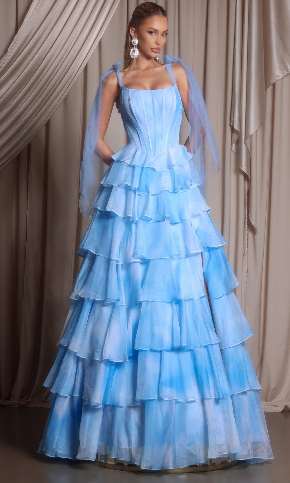 Portia and Scarlett PS26143 - Tiered Ruffle Off Shoulder Gown - designer prom dress at Silhouette Dresses