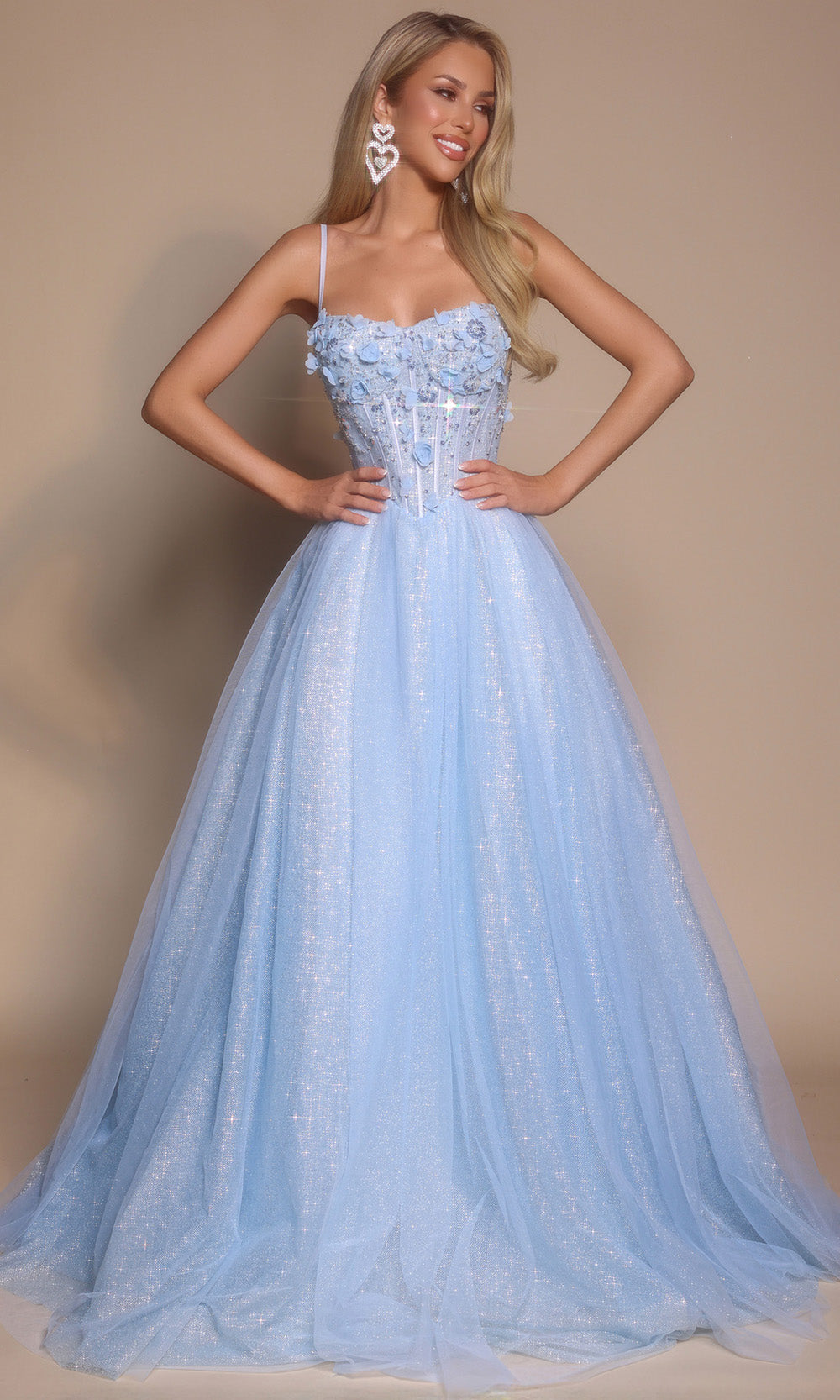 Portia and Scarlett PS26146 - Floral Applique Spaghetti Strap Gown - designer prom dress at Silhouette Dresses