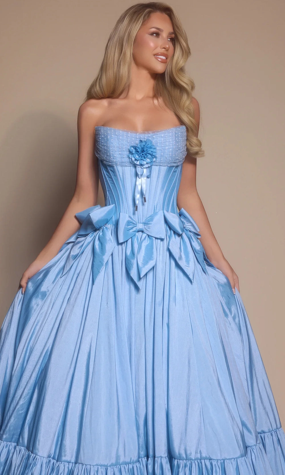 Portia and Scarlett PS26148 - Tiered Hem Scoop Neck Ballgown - view 7