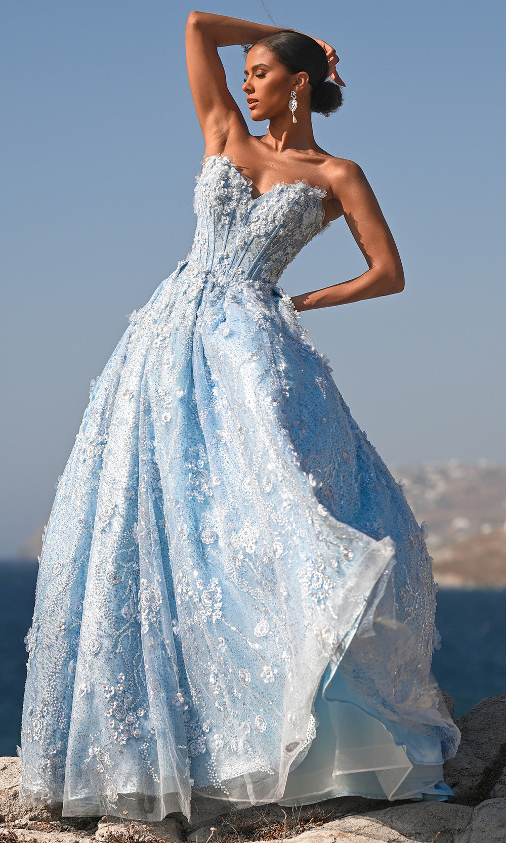 Portia and Scarlett PS26149 - Floral Embellished Pleated Ballgown - back view