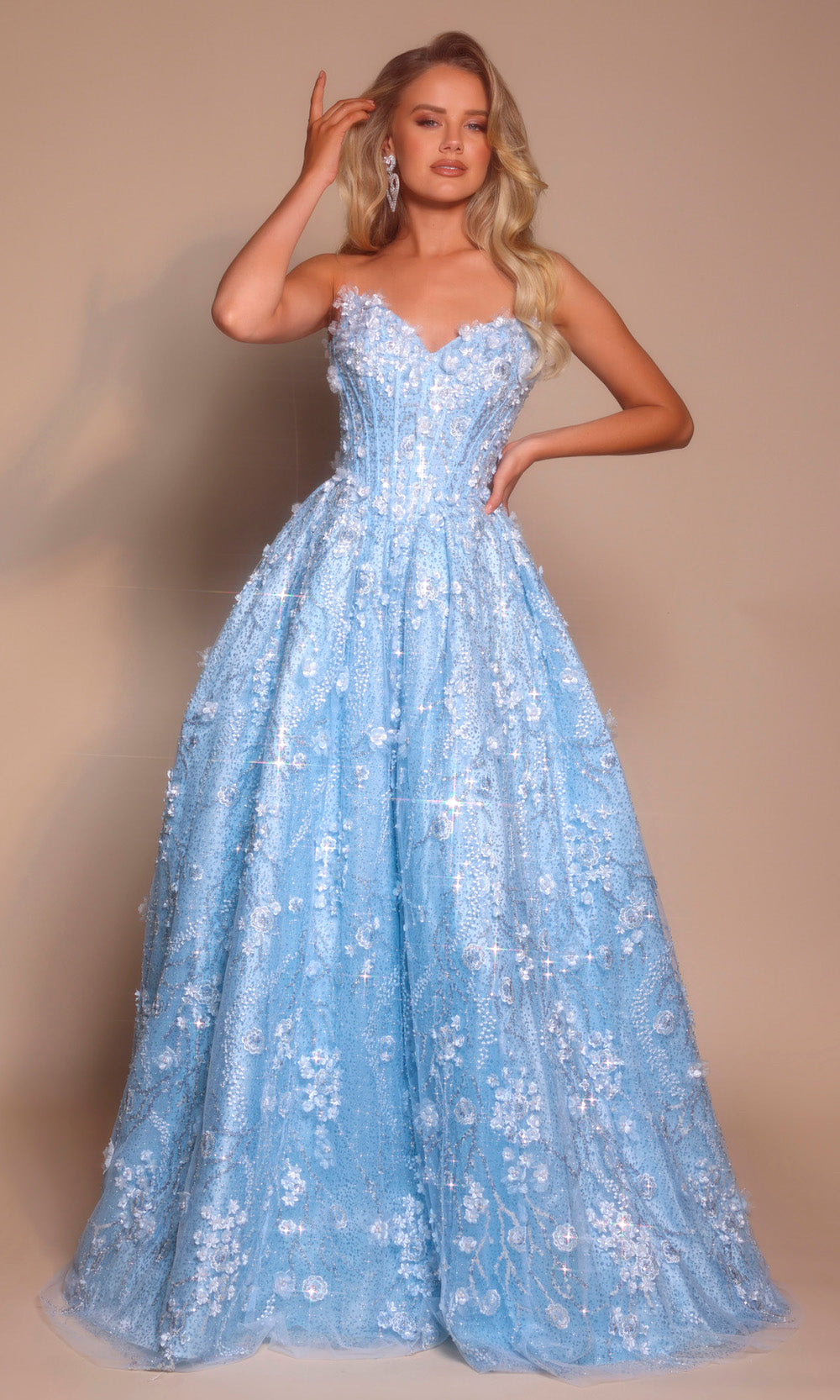 Portia and Scarlett PS26149 - Floral Embellished Pleated Ballgown - designer quinceanera gown at Silhouette Dresses