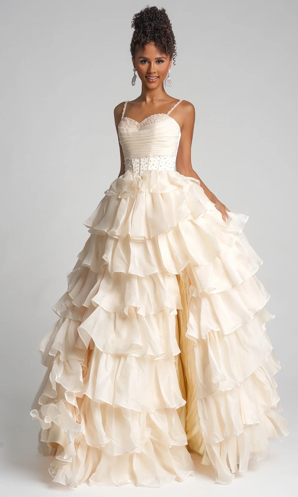 Portia and Scarlett PS26155 - Sleeveless Ruffle Gown With Corset Waist - designer prom dress at Silhouette Dresses