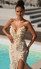 Portia and Scarlett PS26176 - Floral Embellished Plunging V-Neck Dress - view 5