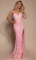 Portia and Scarlett PS26176 - Floral Embellished Plunging V-Neck Dress - view 9