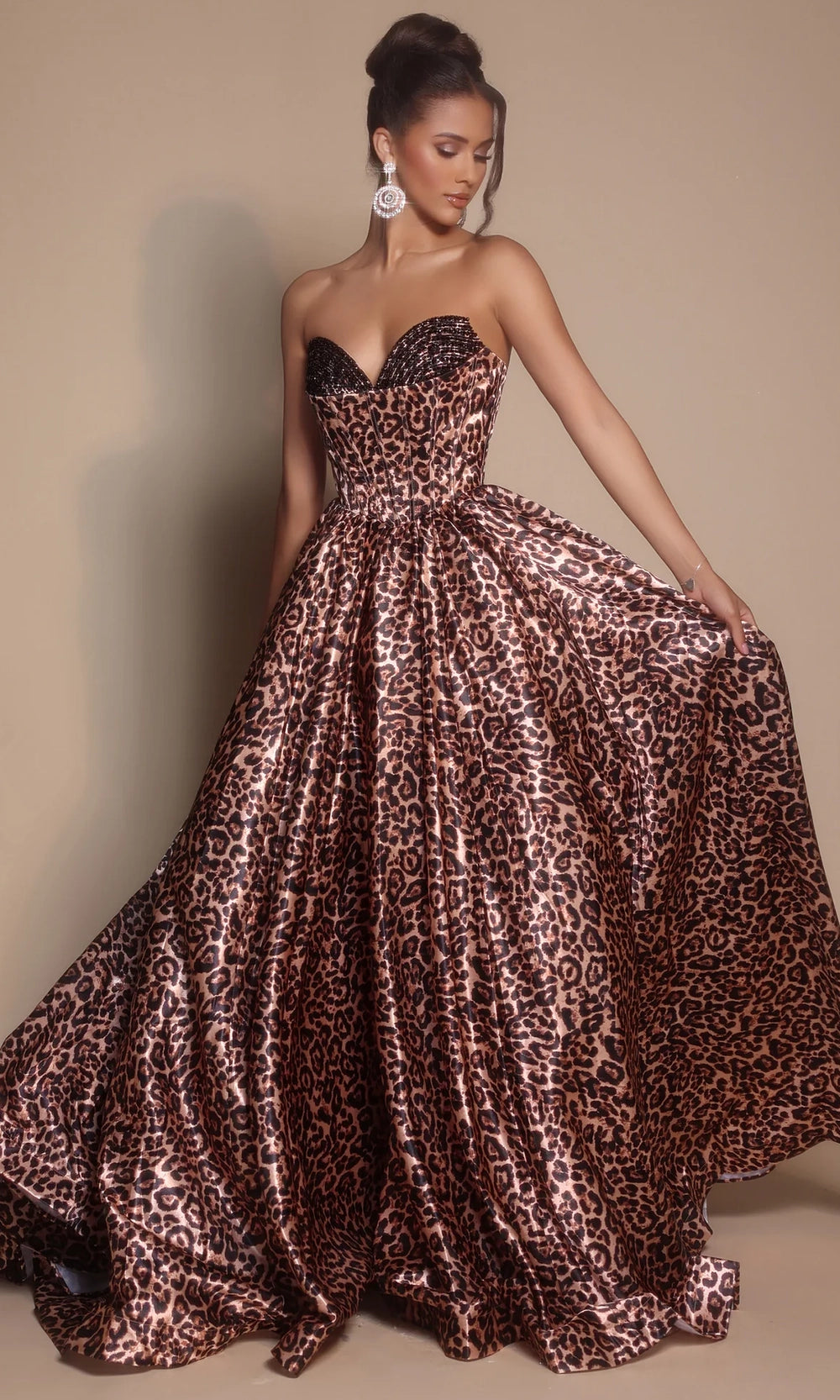 Portia and Scarlett PS26188 - Leopard Print Beaded Bust Ballgown - designer prom dress at Silhouette Dresses