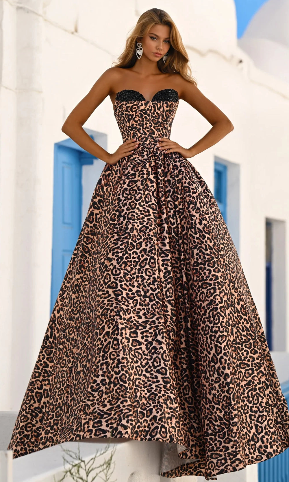 Portia and Scarlett PS26188 - Leopard Print Beaded Bust Ballgown - detail view