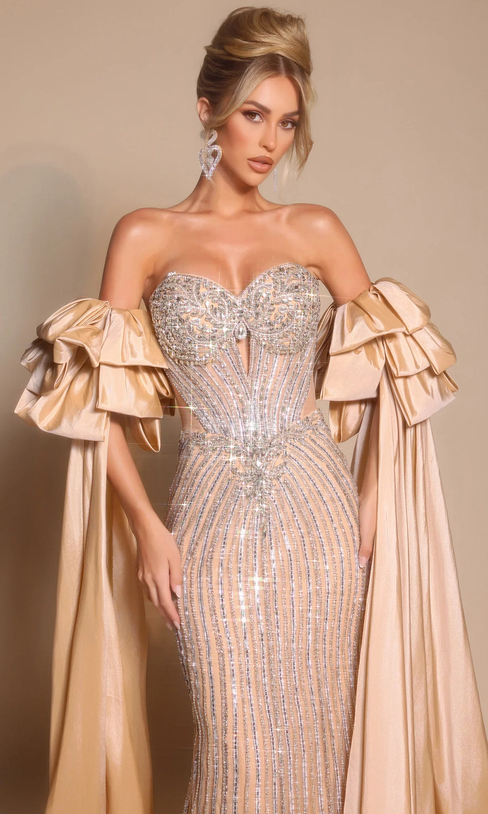 Portia and Scarlett PS26195 - Beaded Mesh Sweetheart Fitted Gown - back view