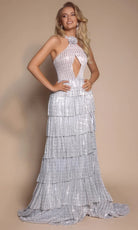 Portia and Scarlett PS26198 - Halter Tiered Gown With Front Keyhole - view 6