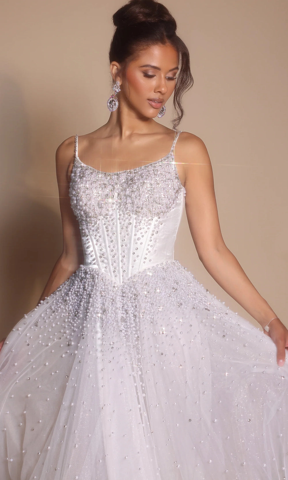 Portia and Scarlett PS26208 - Spaghetti Strap Pearl Beaded Ballgown - view 4