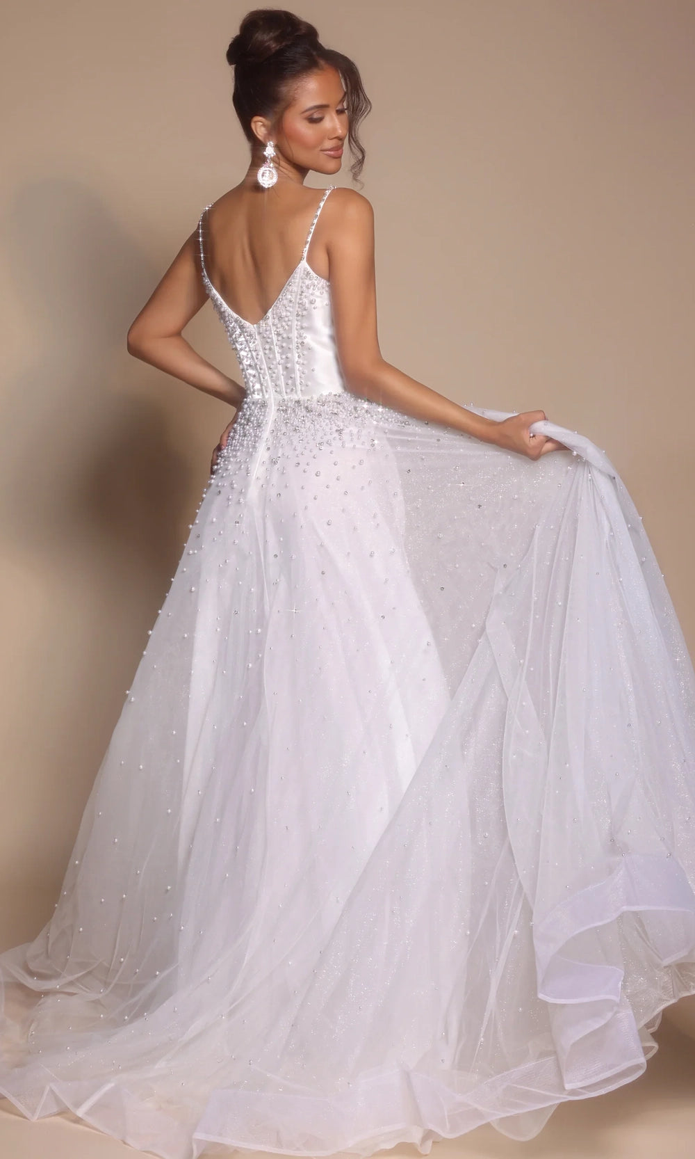 Portia and Scarlett PS26208 - Spaghetti Strap Pearl Beaded Ballgown - view 5