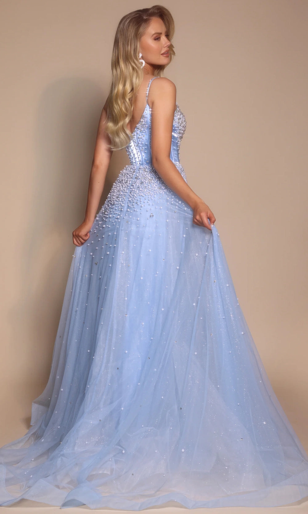 Portia and Scarlett PS26208 - Spaghetti Strap Pearl Beaded Ballgown - back view