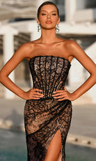 Portia and Scarlett PS26223 - Straight Neck Floral Lace Prom Gown - back view