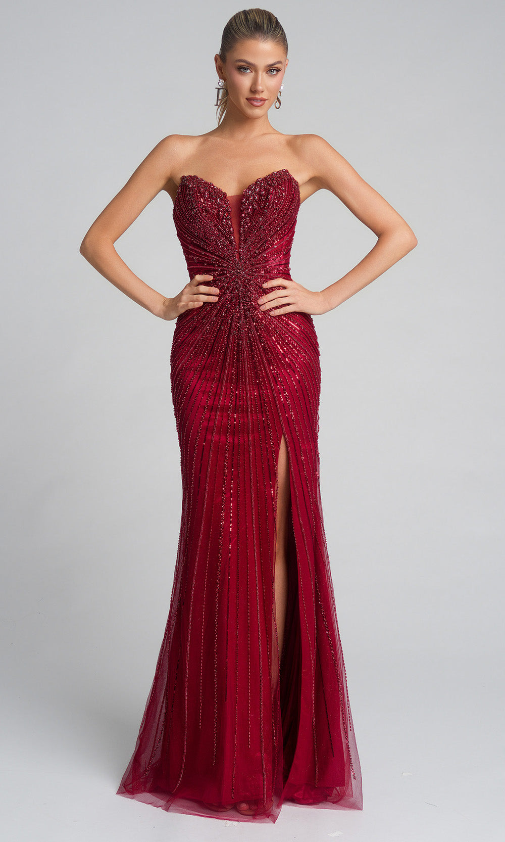 Portia and Scarlett PS26237 - Plunging Neck Jeweled Prom Gown - designer prom dress at Silhouette Dresses