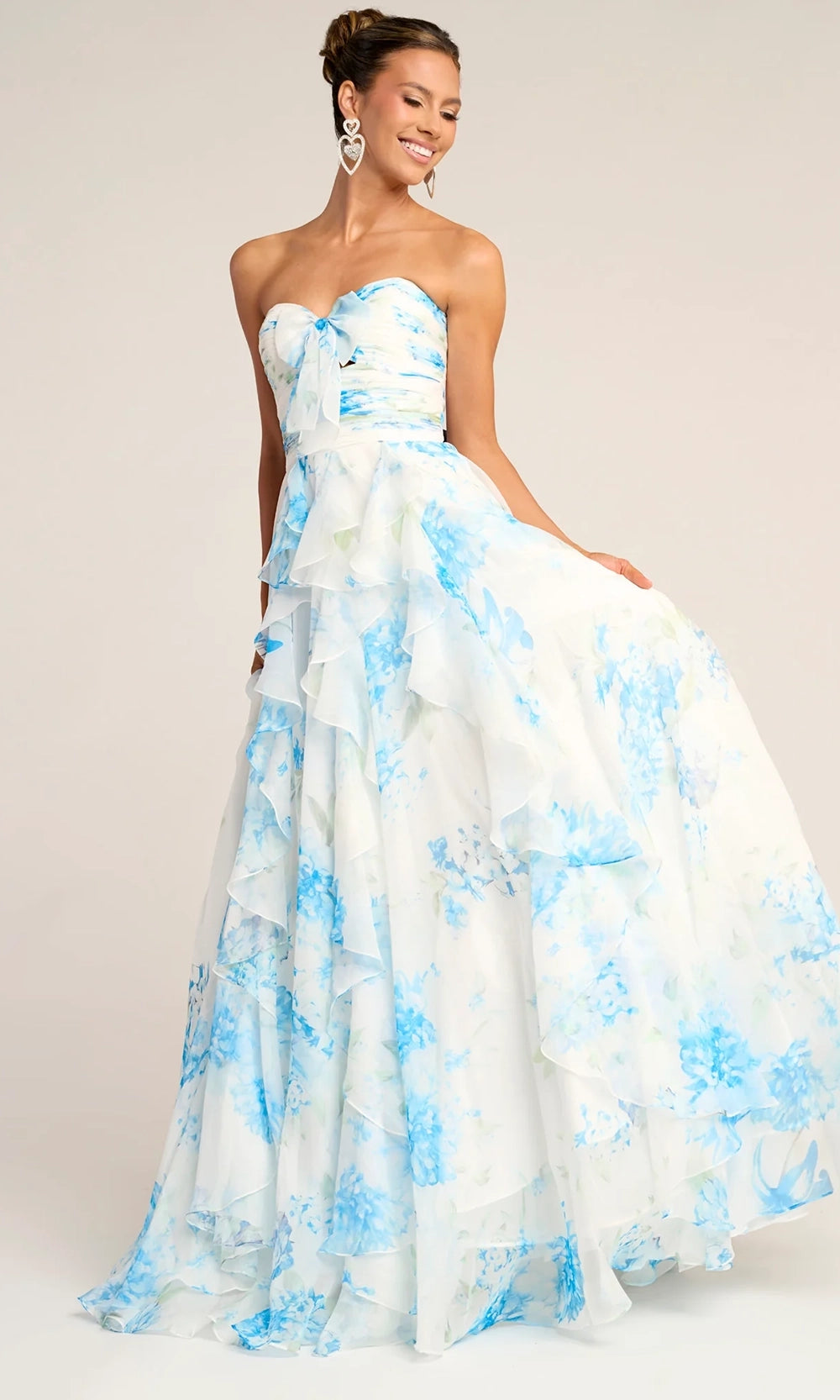 Portia and Scarlett PS26254 - Cascading Ruffle Floral Print Gown - designer prom dress at Silhouette Dresses