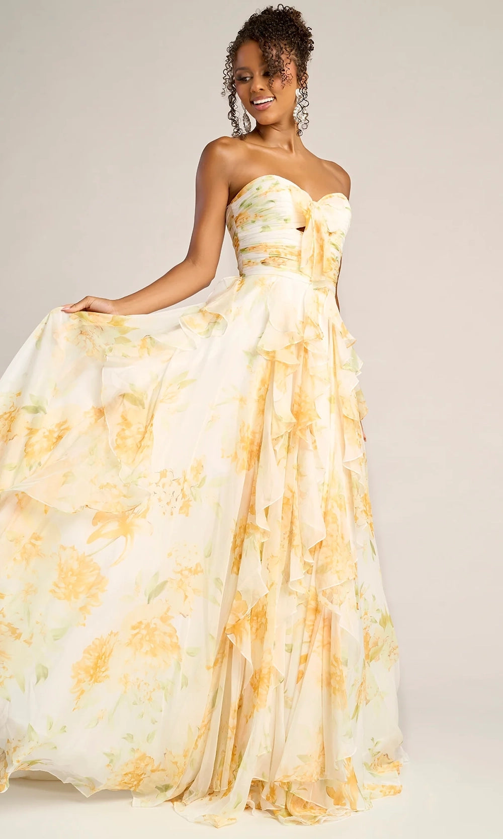 Portia and Scarlett PS26254 - Cascading Ruffle Floral Print Gown - detail view