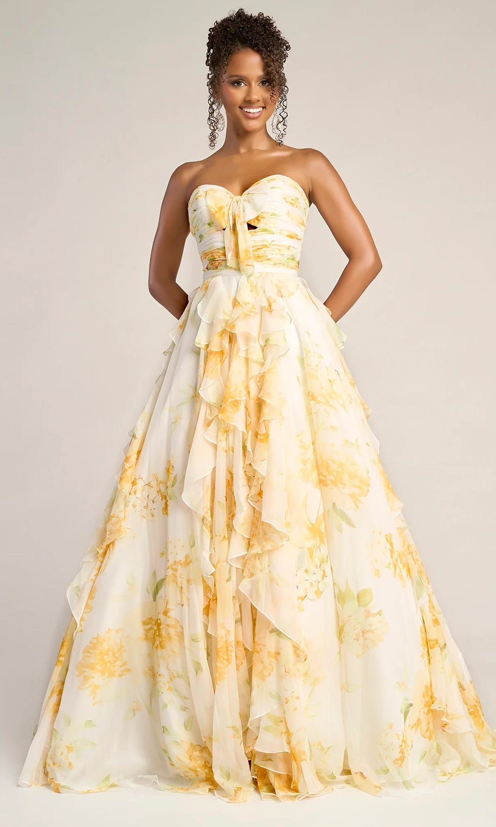 Portia and Scarlett PS26254 - Cascading Ruffle Floral Print Gown - view 4