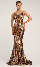 Portia and Scarlett PS26257 - Cowl Neck Leopard Prom Gown - designer prom dress at Silhouette Dresses