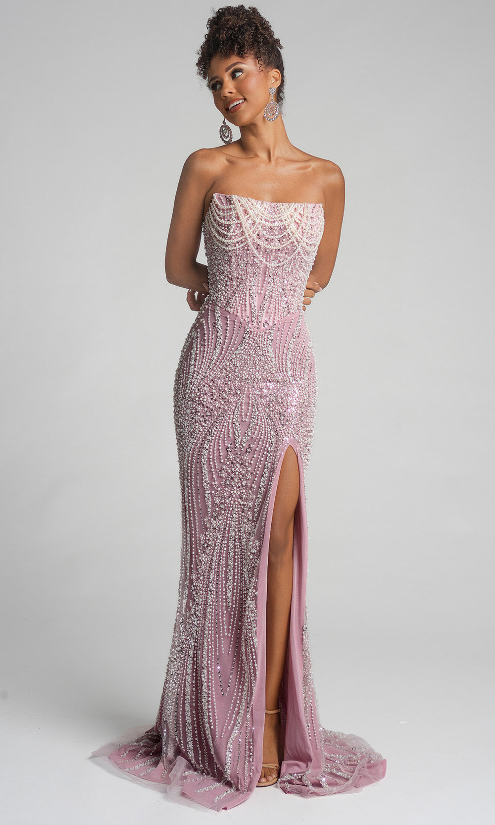 Portia and Scarlett PS26277 - Pearl Beadwork Straight Neckline Dress - detail view