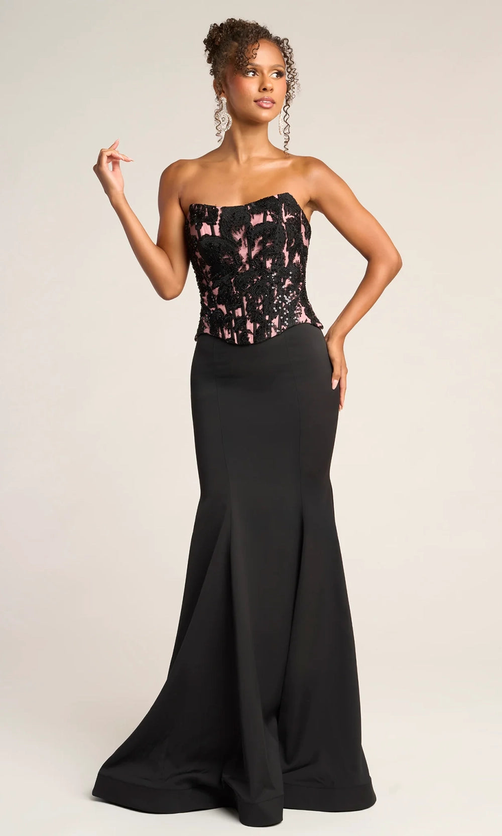 Portia and Scarlett PS26301E - Lace Applique Bodice Trumpet Dress - designer prom dress at Silhouette Dresses