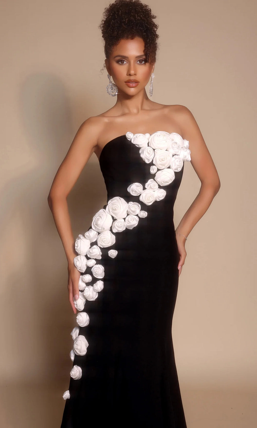 Portia and Scarlett PS26305E - 3D Rosette Accent Trumpet Prom Dress - view 4