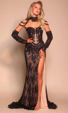 Portia and Scarlett PS26311E - Beaded Lace Sweetheart Dress With Slit - designer pageant gown at Silhouette Dresses