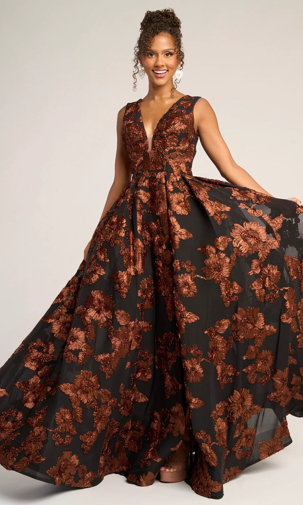 Portia and Scarlett PS26312E - Floral Embroidered Box Pleated Gown - designer prom dress at Silhouette Dresses
