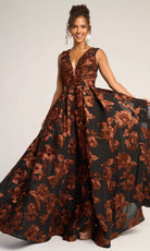 Portia and Scarlett PS26312E - Floral Embroidered Box Pleated Gown - designer prom dress at Silhouette Dresses