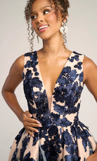 Portia and Scarlett PS26312E - Floral Embroidered Box Pleated Gown - detail view