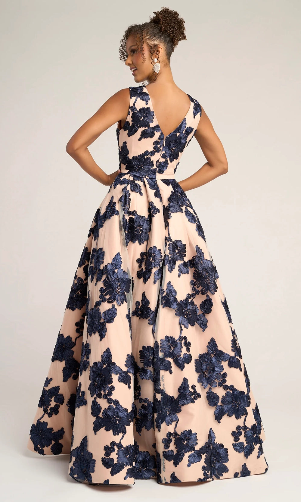 Portia and Scarlett PS26312E - Floral Embroidered Box Pleated Gown - back view