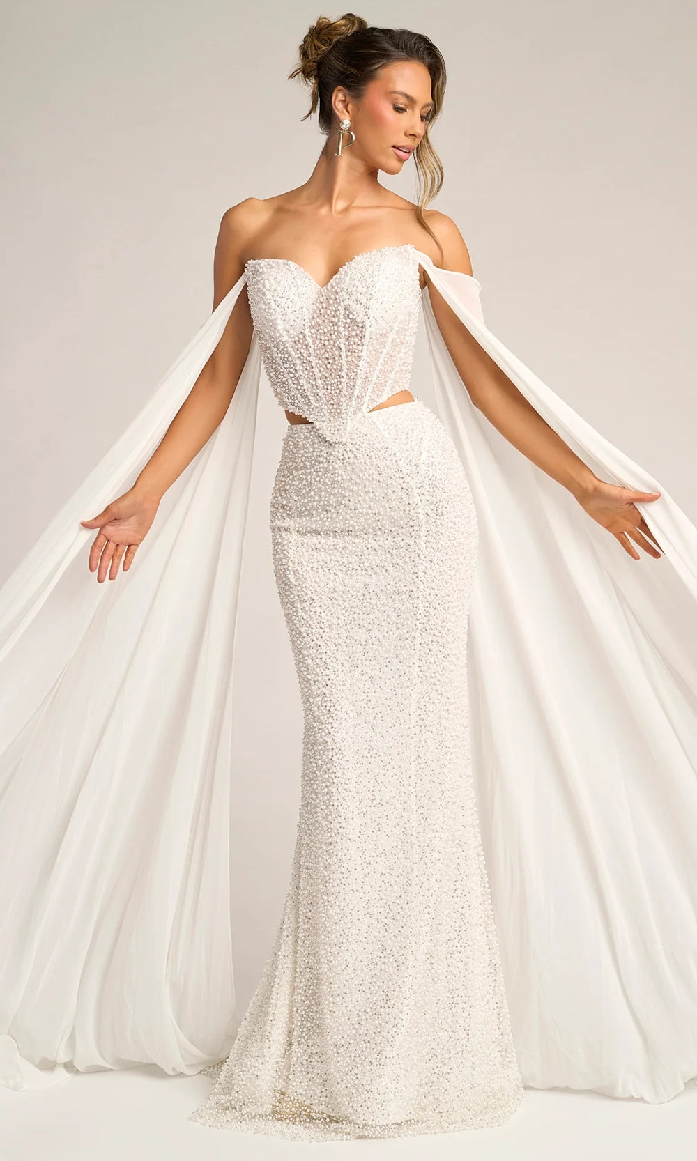 Portia and Scarlett PS26326E - Detachable Cape Two Piece Beaded Gown - designer wedding dress at Silhouette Dresses
