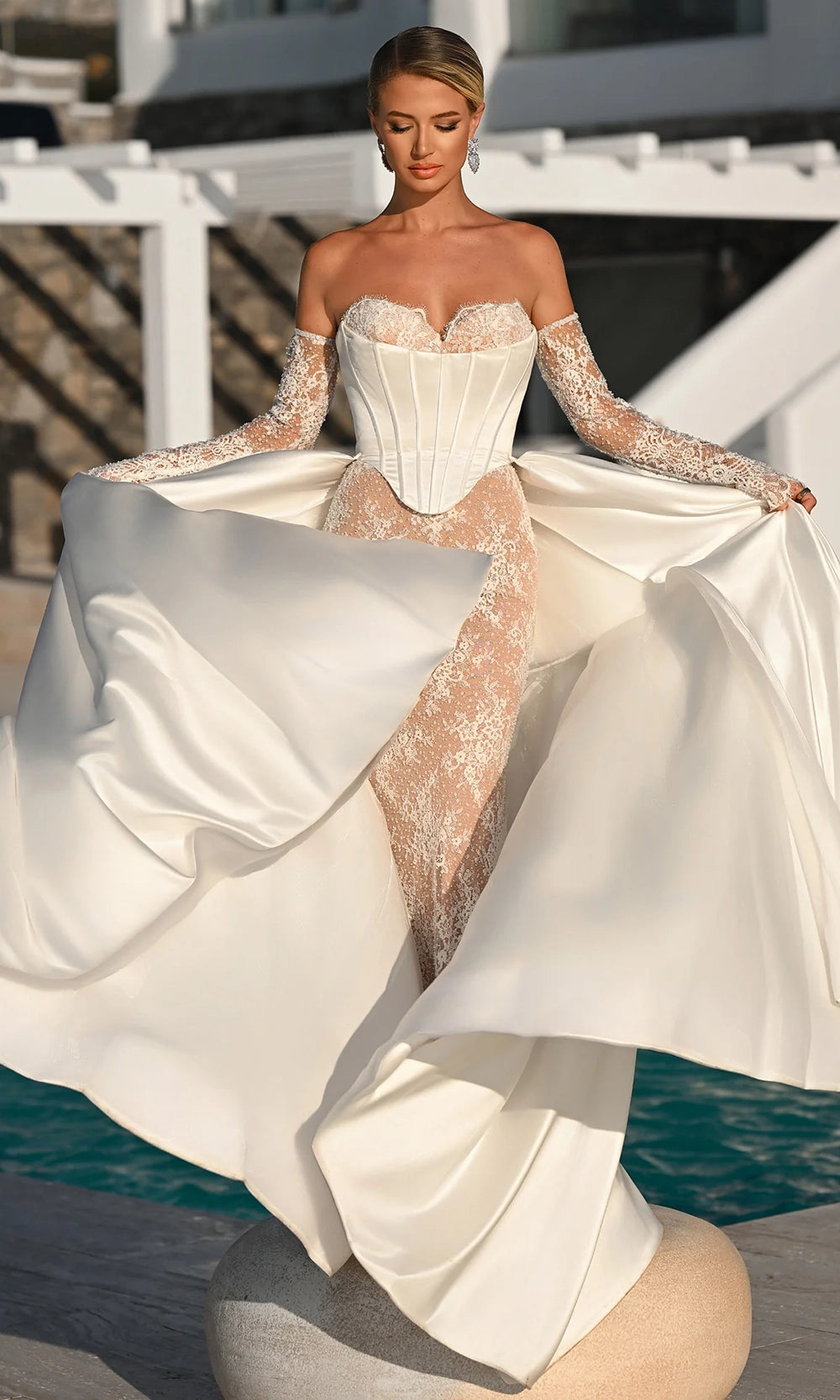 Portia and Scarlett PS26328E - Sparkle Lace Sweetheart Overskirt Gown - view 7