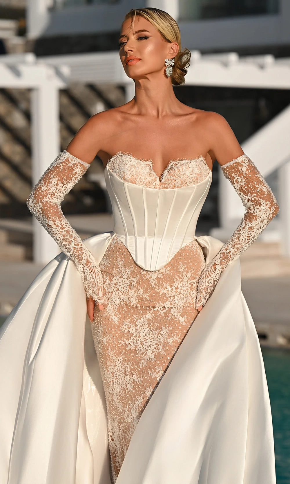 Portia and Scarlett PS26328E - Sparkle Lace Sweetheart Overskirt Gown - view 8