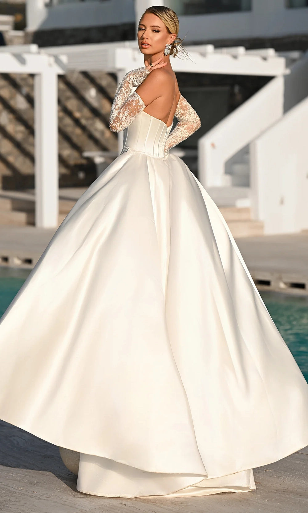Portia and Scarlett PS26328E - Sparkle Lace Sweetheart Overskirt Gown - back view