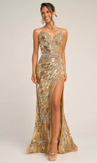 Portia and Scarlett PS26413C - Deep V-Neckline Shimmer Prom Dress - detail view