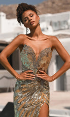 Portia and Scarlett PS26413C - Deep V-Neckline Shimmer Prom Dress - view 5