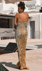 Portia and Scarlett PS26413C - Deep V-Neckline Shimmer Prom Dress - back view