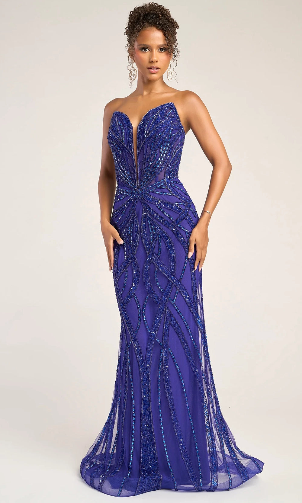 Portia and Scarlett PS26423C - Sheer Beaded Strapless Sheath Gown - designer prom dress at Silhouette Dresses