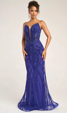 Portia and Scarlett PS26423C - Sheer Beaded Strapless Sheath Gown - designer prom dress at Silhouette Dresses