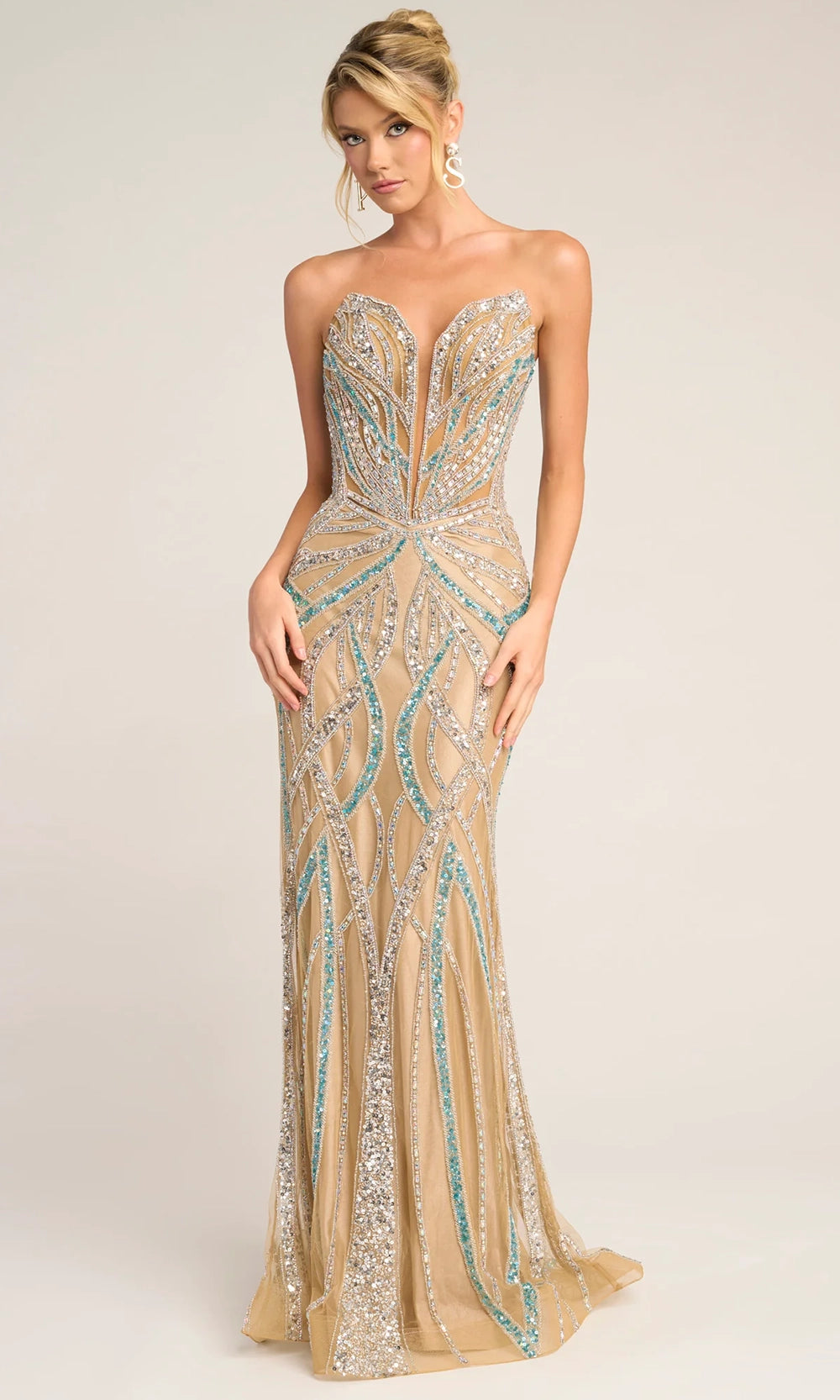 Portia and Scarlett PS26423C - Sheer Beaded Strapless Sheath Gown - detail view