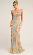 Portia and Scarlett PS26423C - Sheer Beaded Strapless Sheath Gown - detail view