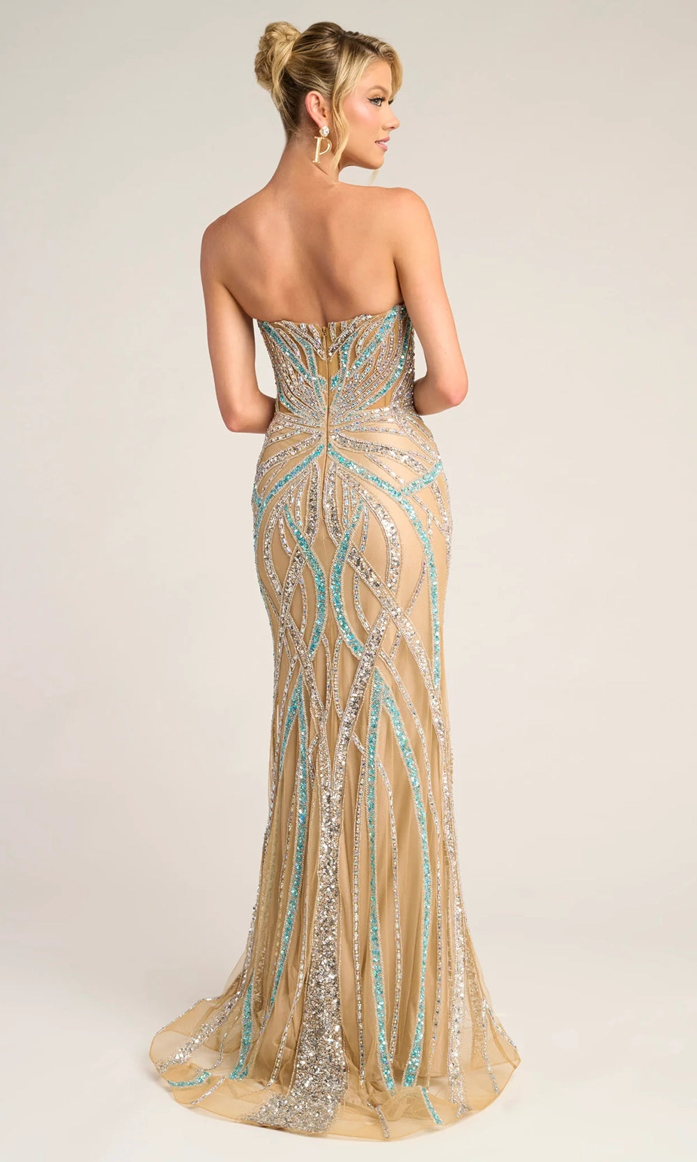 Portia and Scarlett PS26423C - Sheer Beaded Strapless Sheath Gown - view 4