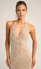 Portia and Scarlett PS26425C - Deep V Halter Geometric Beaded Gown - back view
