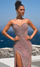 Portia and Scarlett PS26435C - Strapless Leaf Embellished Long Dress - detail view